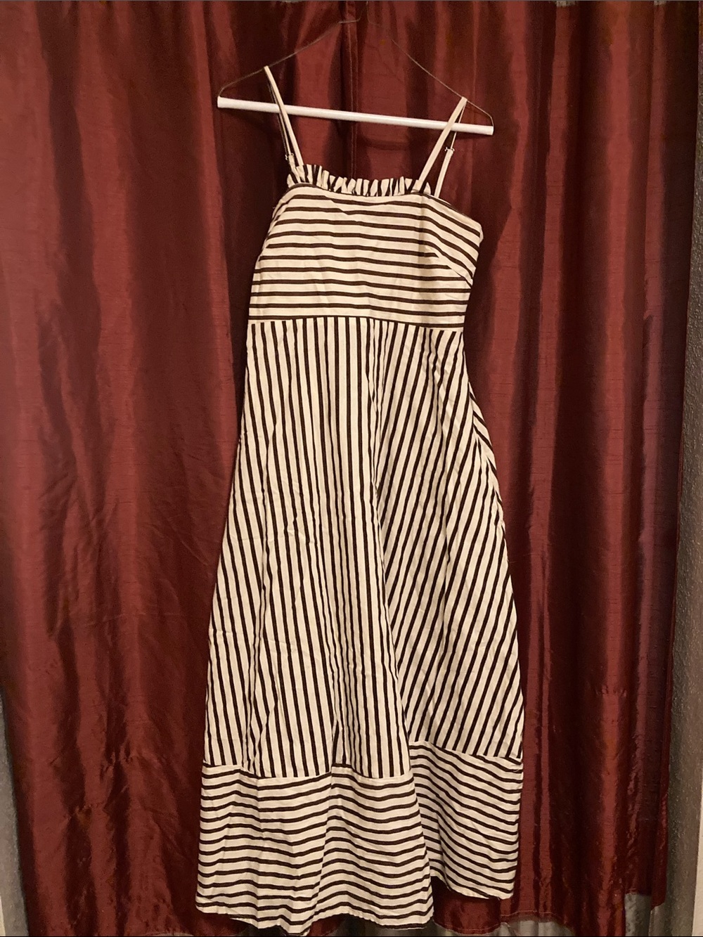 Black and White Striped Spaghetti‑Strap Maxi Dress